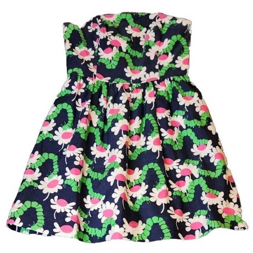 LILLY PULITZER Blue Pink Floral Yum Yum Caterpill… - image 1