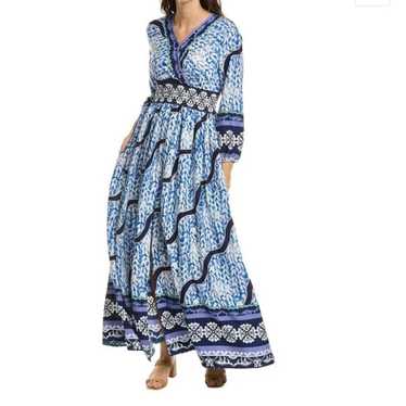 Gracia blue long balloon sleeve maxi dress smocked