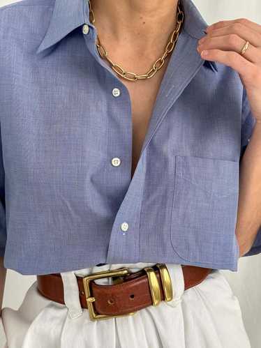 Vintage Cotton Short Sleeve Button Up - Azure