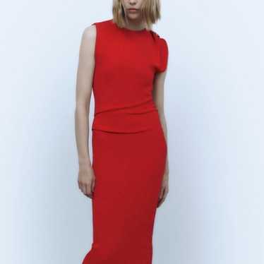 ZARA red Slim Knit Mid Bodycon Evening Dress Gold… - image 1