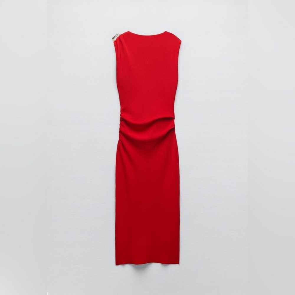 ZARA red Slim Knit Mid Bodycon Evening Dress Gold… - image 4