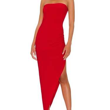 Norma Kamali side drape red dress