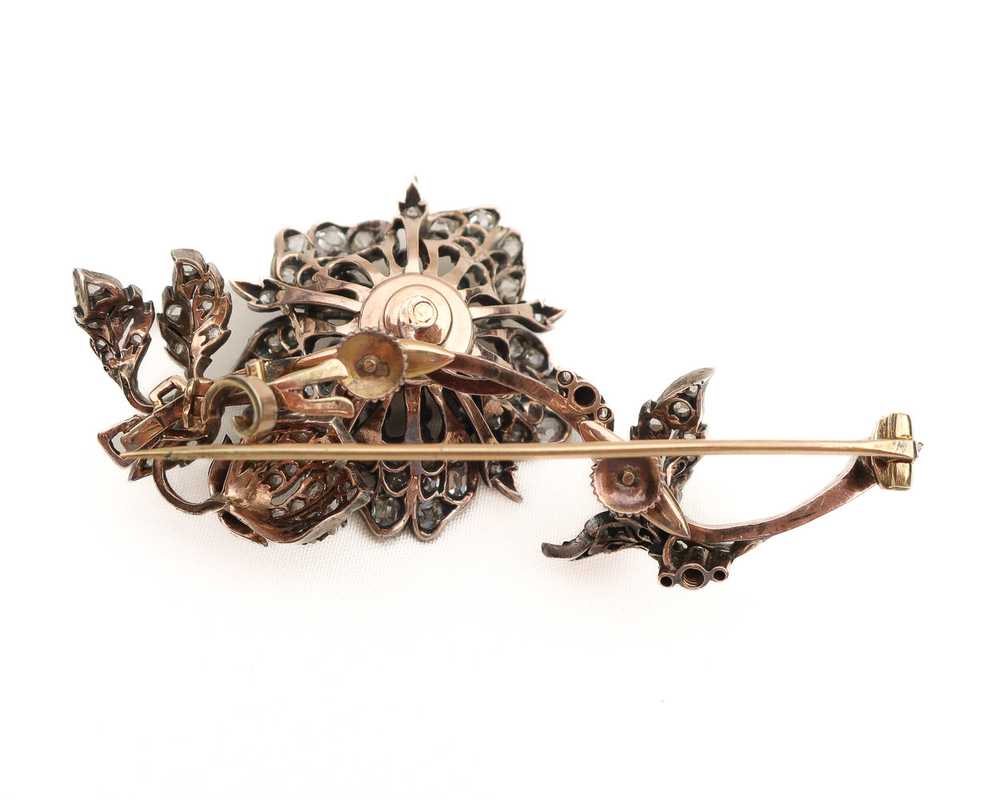 Victorian Rose-Cut Diamond Floral Brooch - image 3