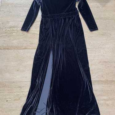 DESIR COUTURE Gray Velvet Gown Maxi Dress Sash Hi… - image 1