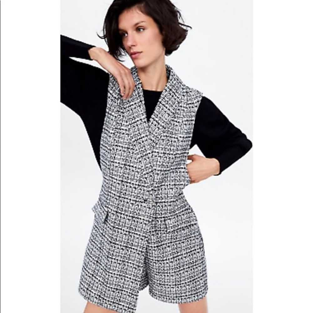 Zara Woman Tweed Black and White Jumpsuit Romper … - image 2