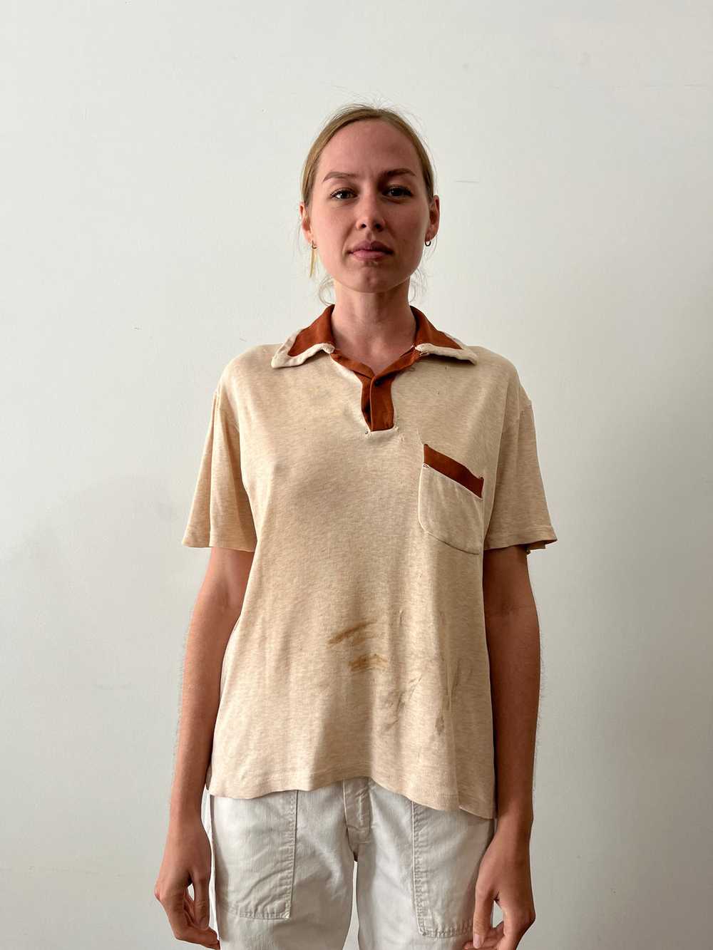 30s/40s Brown Two Toned Polo Shirt - image 1