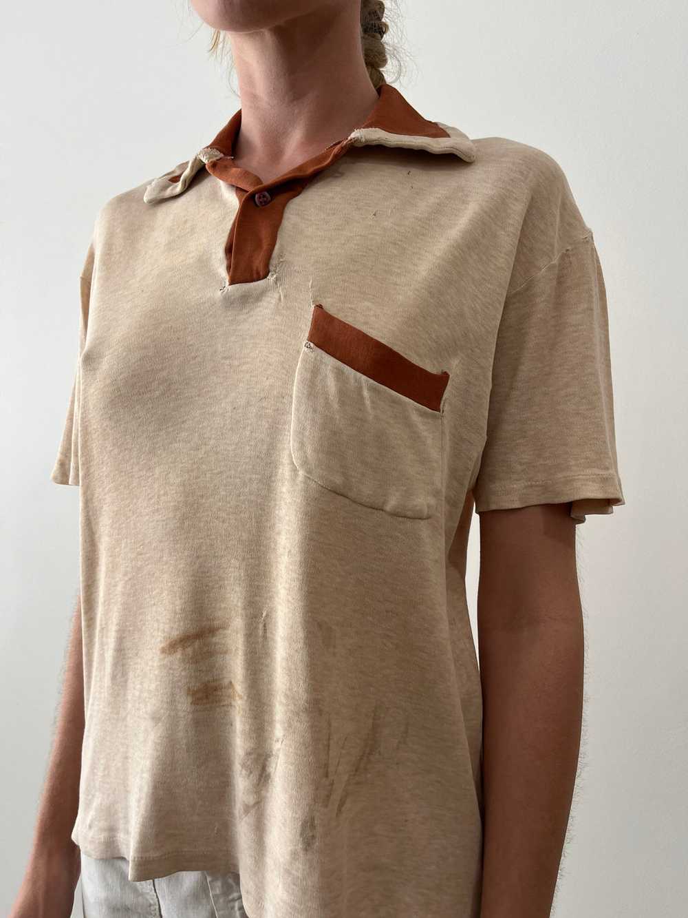 30s/40s Brown Two Toned Polo Shirt - image 2