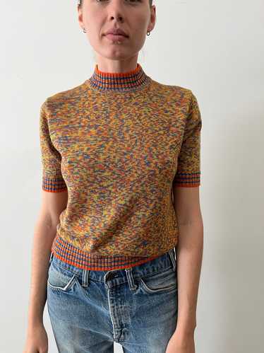 60s Multicolored Knit Mock Neck Pullover