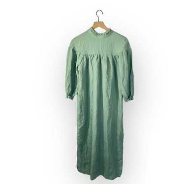 Linen ID Elegant Ruffle Dress in Lichen Green