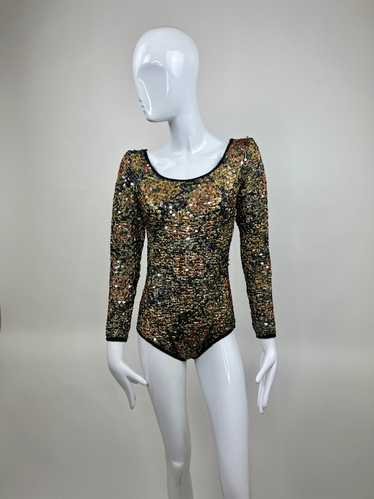 Helen Storey 90s Smocked Gold Lurex Sequinned Bod… - image 1