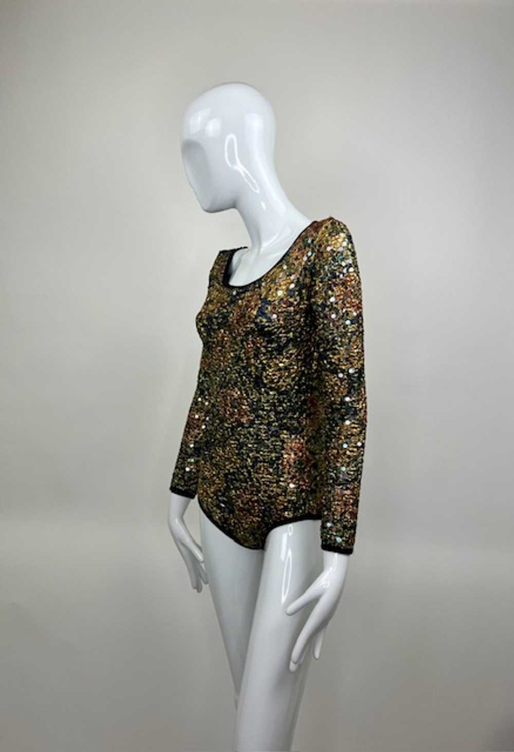 Helen Storey 90s Smocked Gold Lurex Sequinned Bod… - image 3