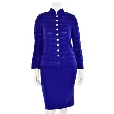 St. John Evening 2Pc Blue Jeweled Jacket & Skirt S