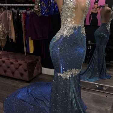Prom Dress- (Navy blue, Glitter, Lace, Sheer)