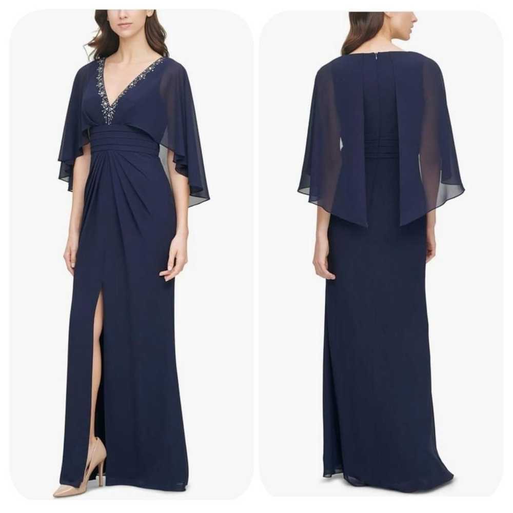 NWOT Vince Camuto Blue Beaded Cape Sleeve Gown Si… - image 1