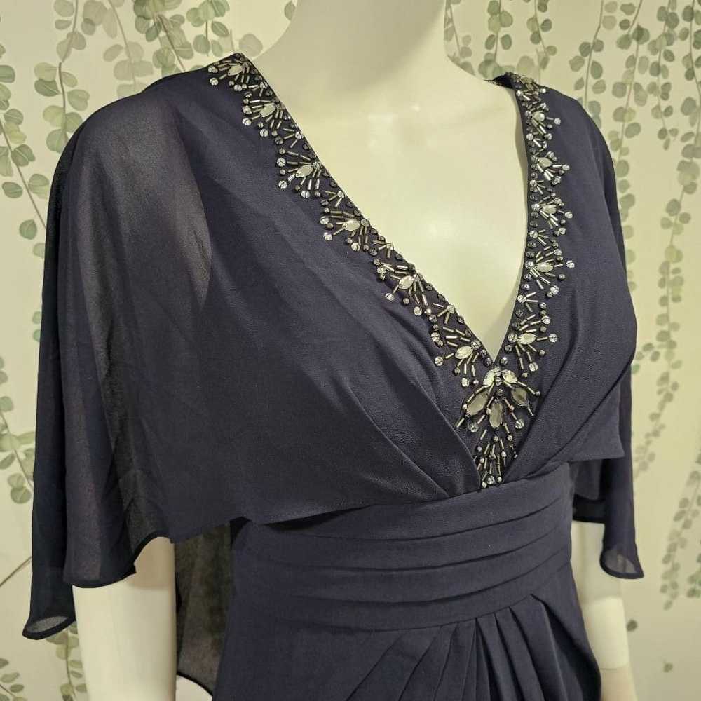 NWOT Vince Camuto Blue Beaded Cape Sleeve Gown Si… - image 3