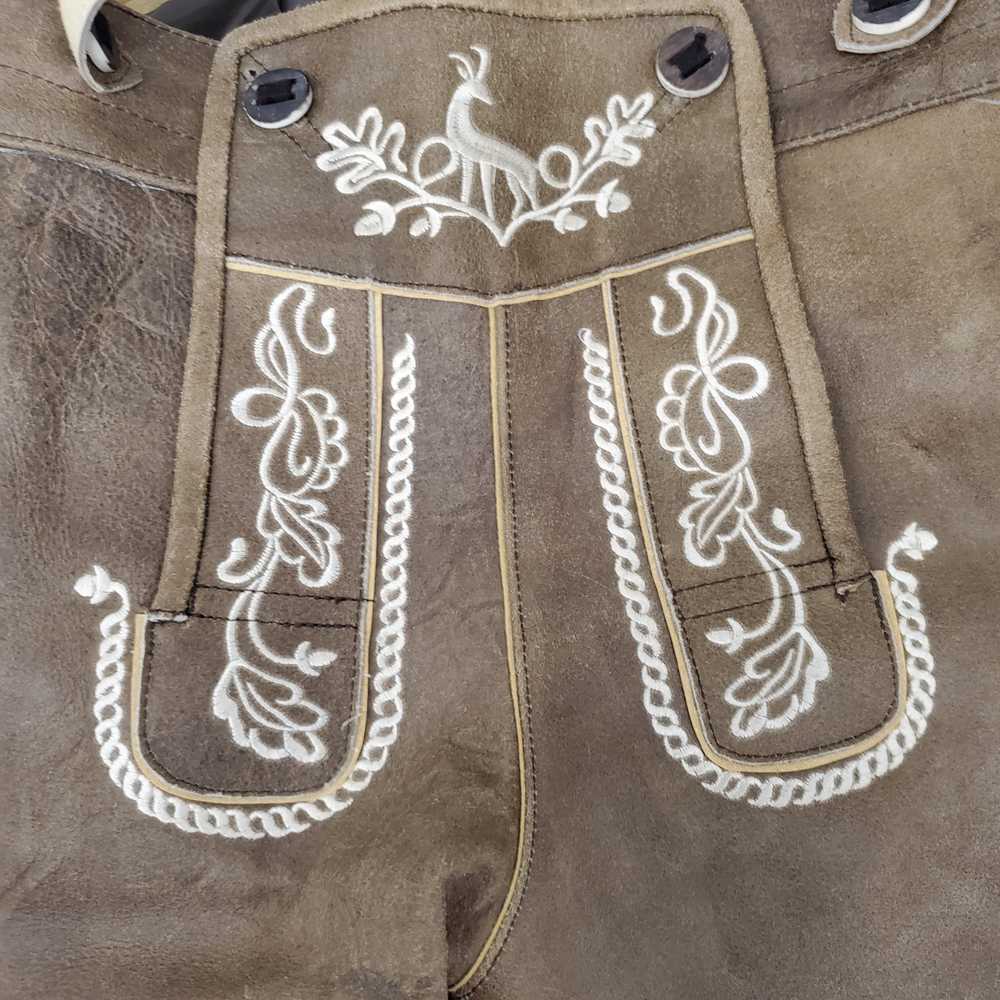 Lederhosen Embroidered Bavarian Brown Leather Tra… - image 4
