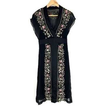 Vintage Sue Wong Dress Size 2 Black Silk Floral Em