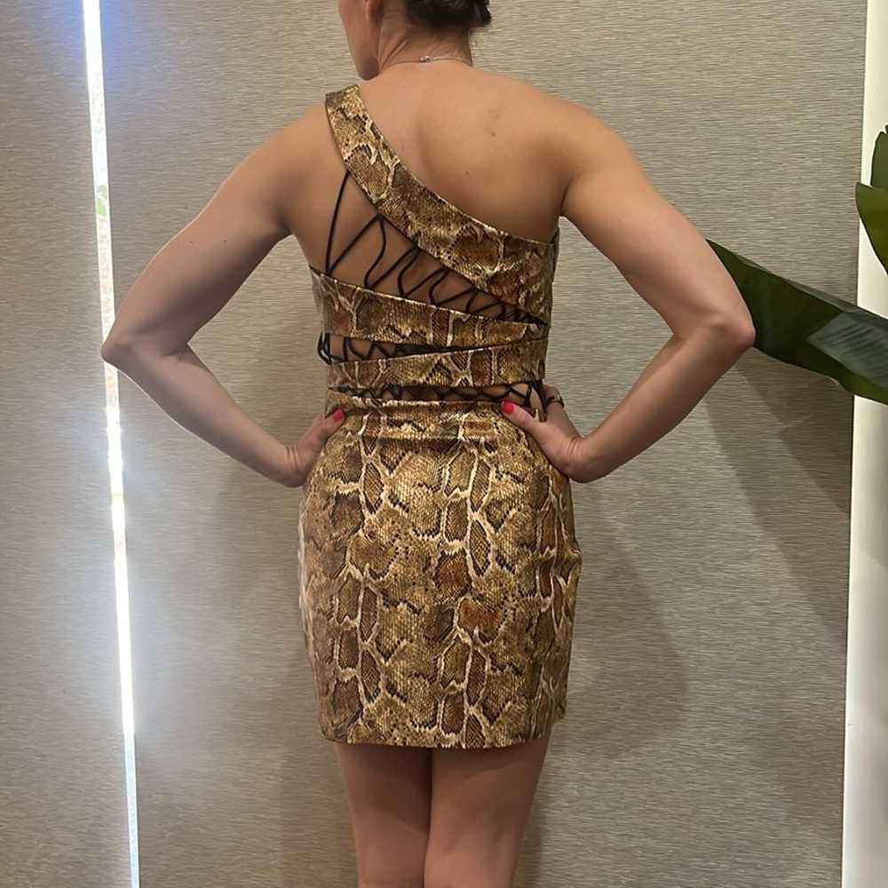 Python pleather one shoulder cut out mini dress - image 2
