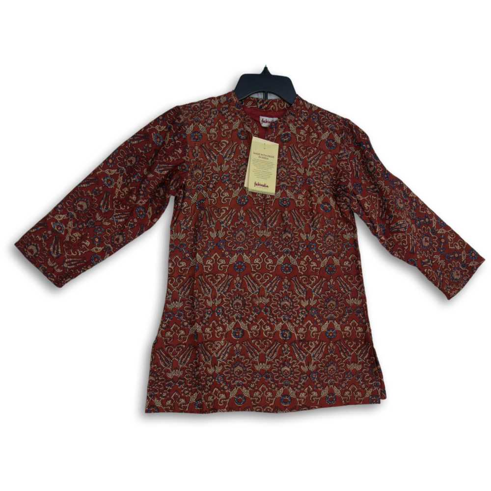 NWT Fabindia Womens Red Blue Floral Long Sleeve S… - image 1