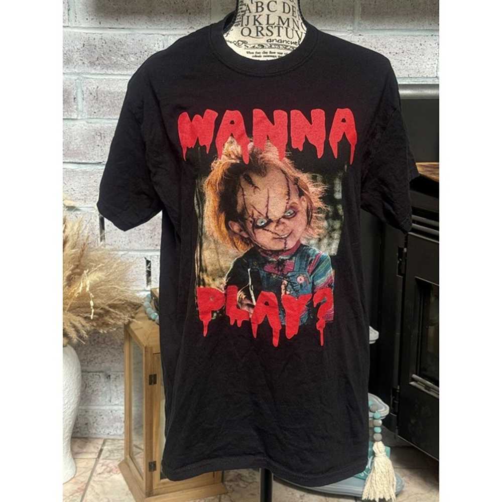 Chucky "Wanna Play?" Black T-Shirt Unisex Medium … - image 1