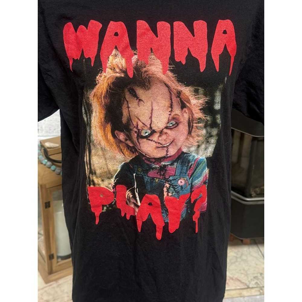 Chucky "Wanna Play?" Black T-Shirt Unisex Medium … - image 2