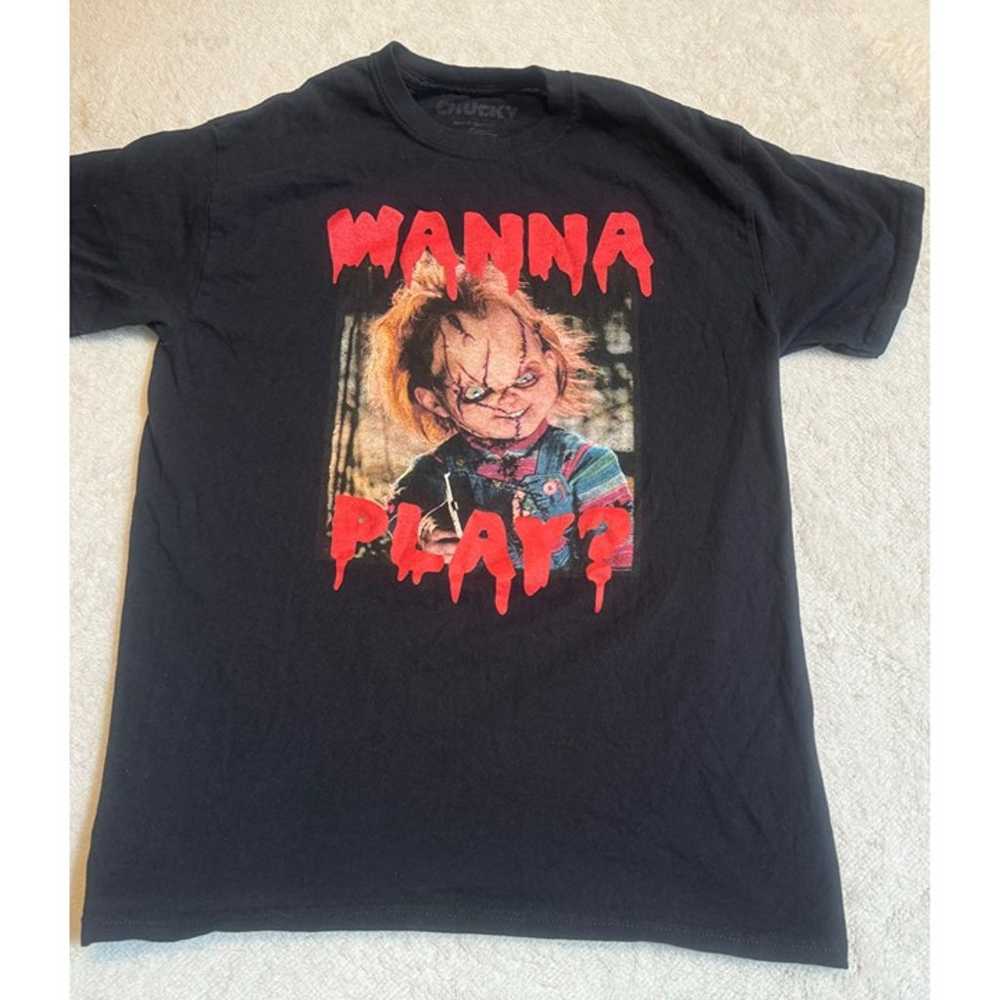 Chucky "Wanna Play?" Black T-Shirt Unisex Medium … - image 4