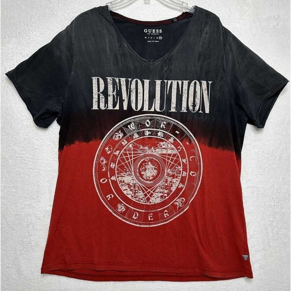 GUESS T-shirt Red Zodiac Logo Print Revolution Me… - image 1