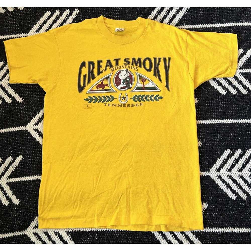 Vintage 90s Great Smokey Mountains Yellow Single … - image 1