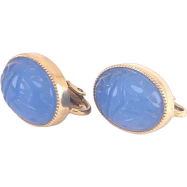 Scarab Earrings Periwinkle Blue Glass Clip Earring