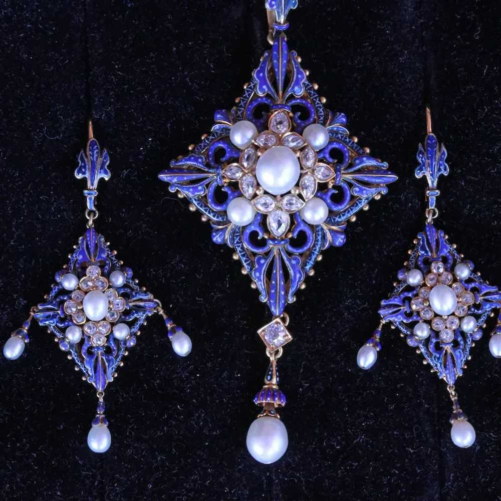 Antique Giuliano Earrings Pendant Set Diamonds Na… - image 10