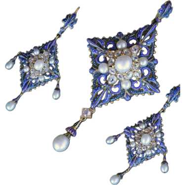 Antique Giuliano Earrings Pendant Set Diamonds Na… - image 1