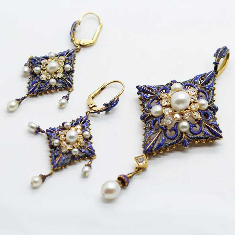 Antique Giuliano Earrings Pendant Set Diamonds Na… - image 2