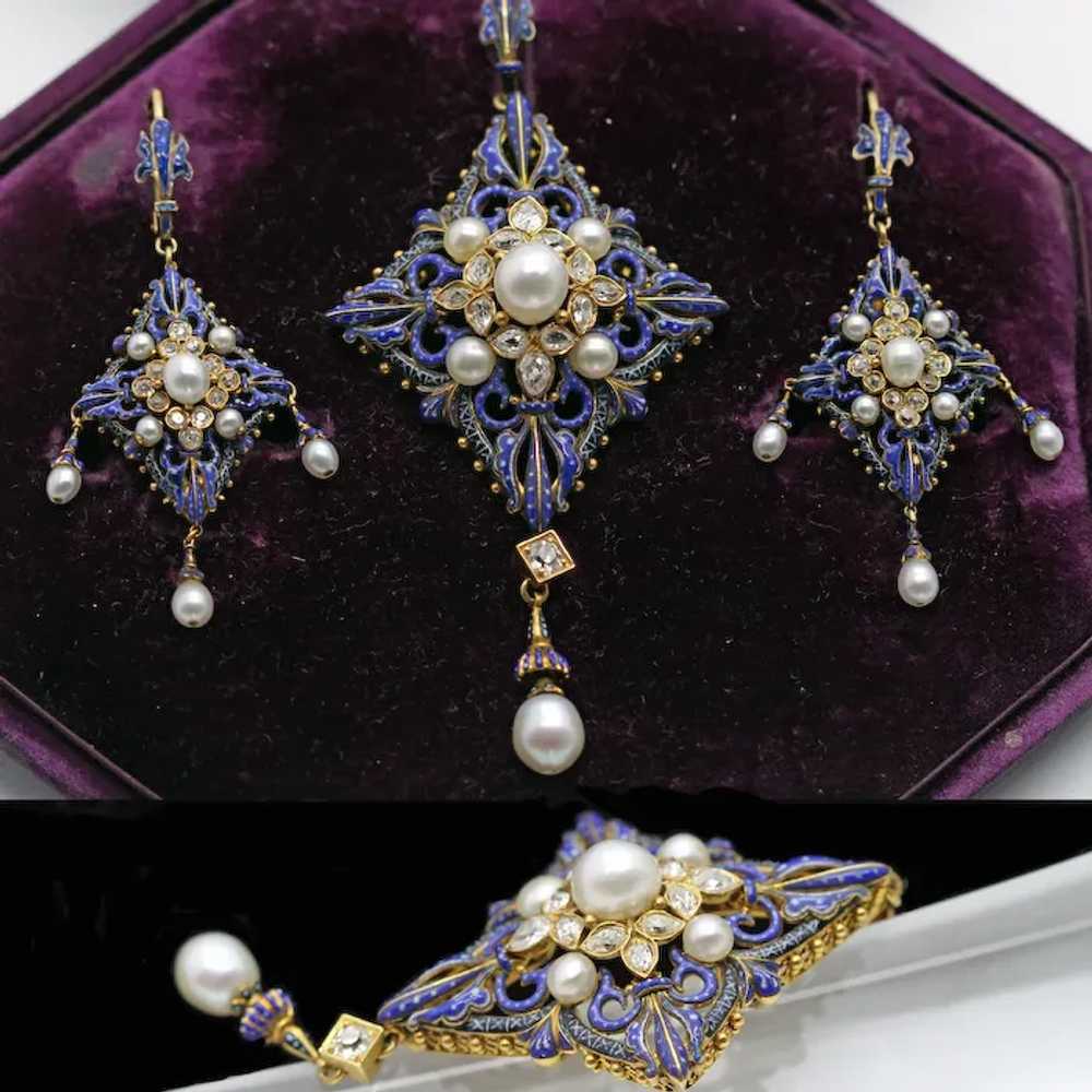 Antique Giuliano Earrings Pendant Set Diamonds Na… - image 6