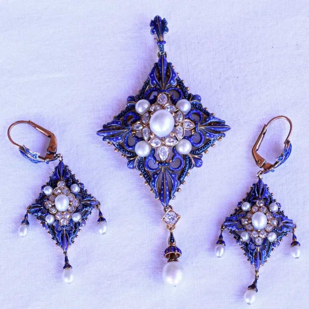 Antique Giuliano Earrings Pendant Set Diamonds Na… - image 9