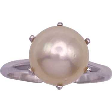 Cultured Pearl Solitaire Ring 18K White Gold 10.2 