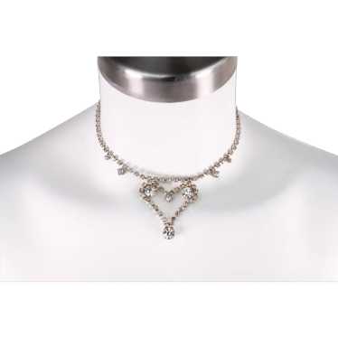 Rhinestone heart necklace, clear crystal choker