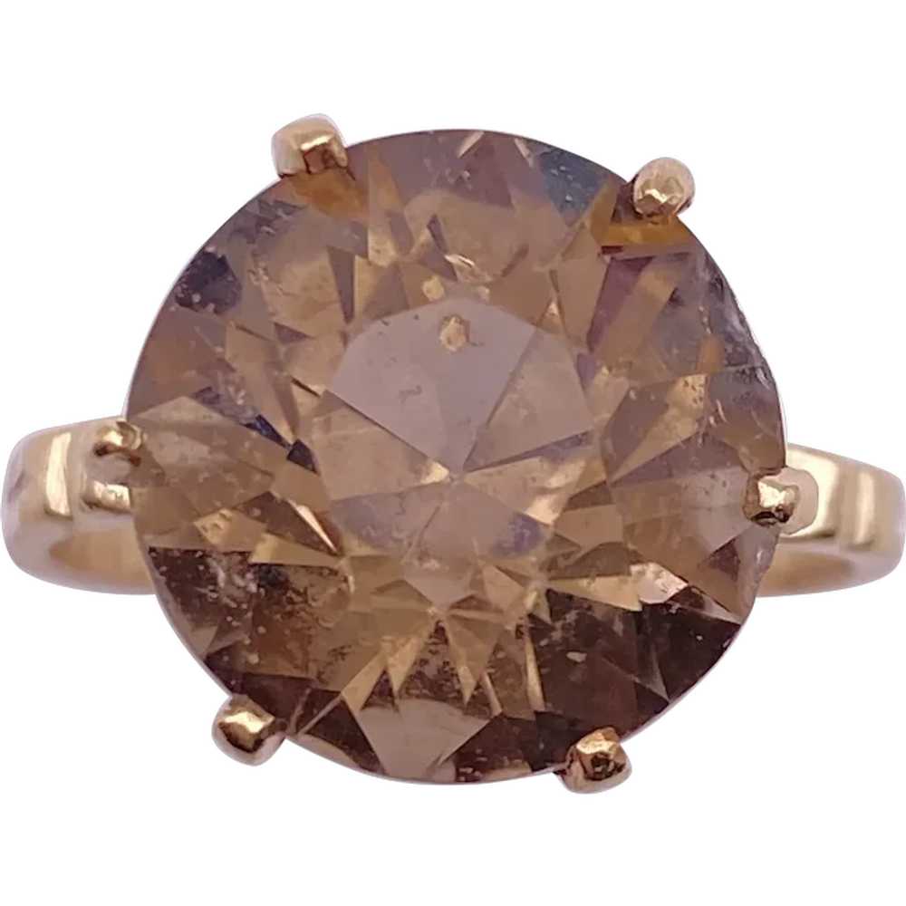 Round Smoky Quartz Solitaire Ring 14K Gold 9.50 C… - image 1