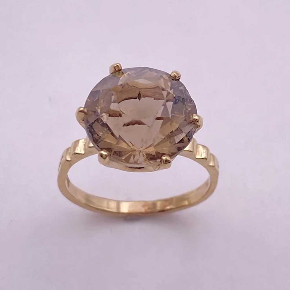 Round Smoky Quartz Solitaire Ring 14K Gold 9.50 C… - image 3