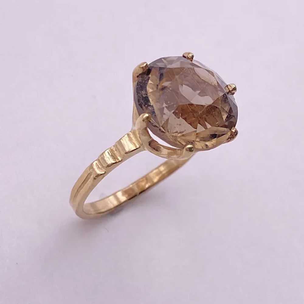 Round Smoky Quartz Solitaire Ring 14K Gold 9.50 C… - image 4