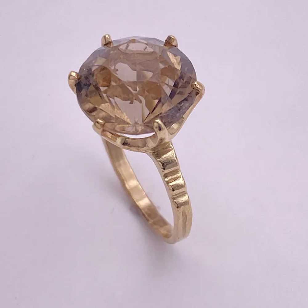 Round Smoky Quartz Solitaire Ring 14K Gold 9.50 C… - image 5