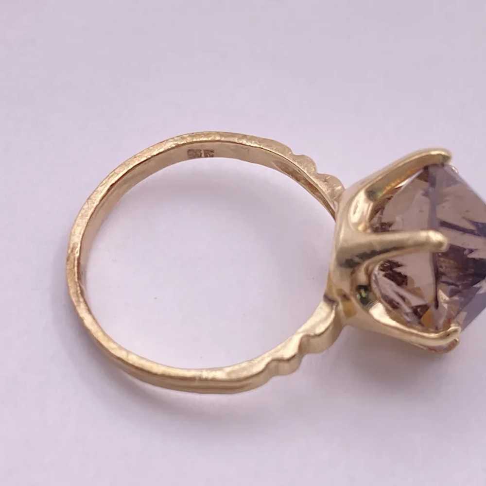 Round Smoky Quartz Solitaire Ring 14K Gold 9.50 C… - image 6