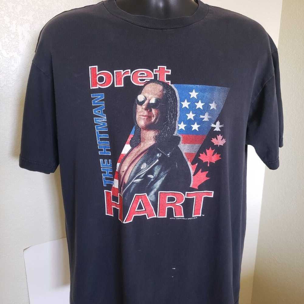 Bret The Hitman Hart WCW Black T Shirt Nice Fade … - image 1