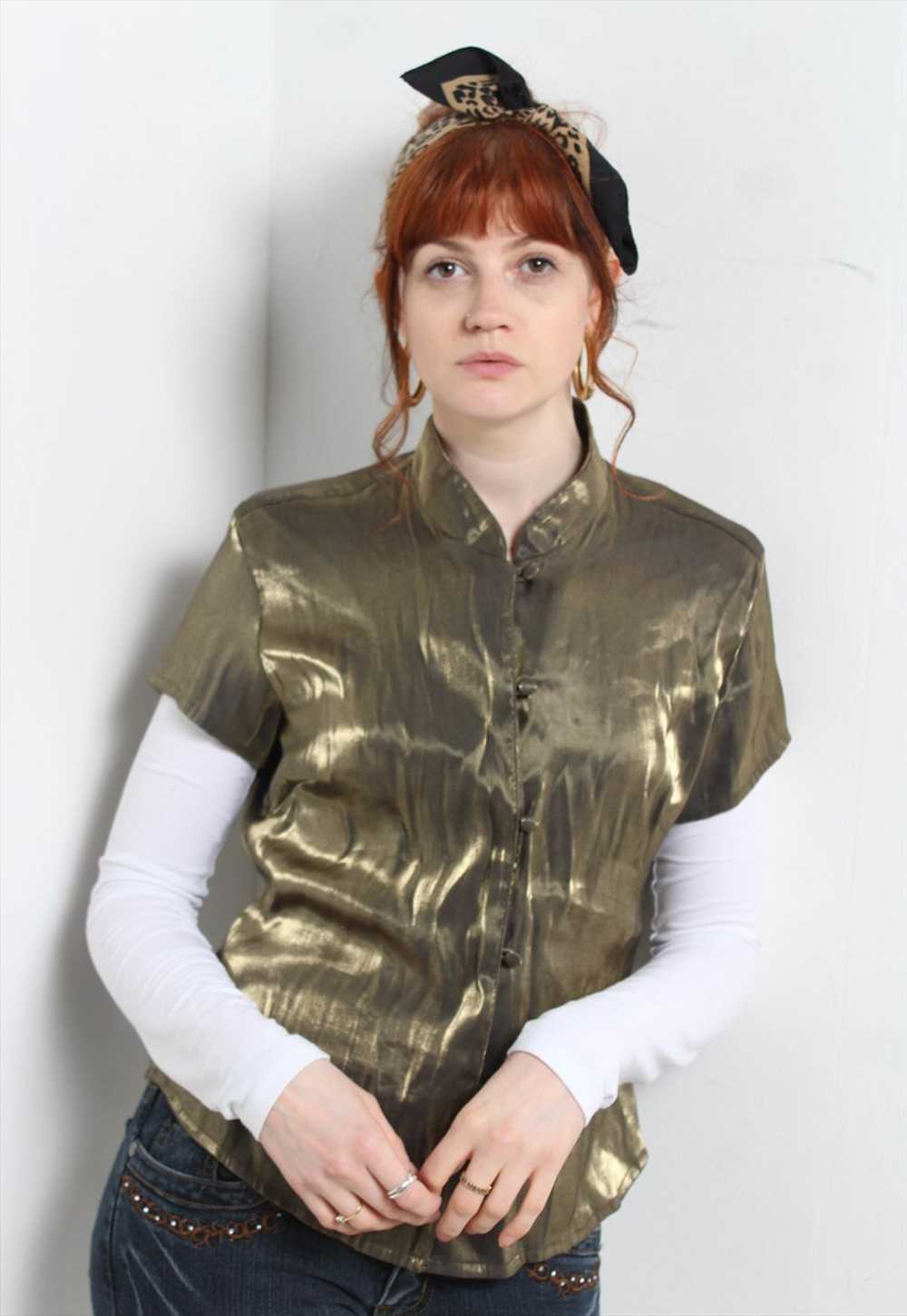 Vintage Y2K Chinese Style Shirt Gold - image 1