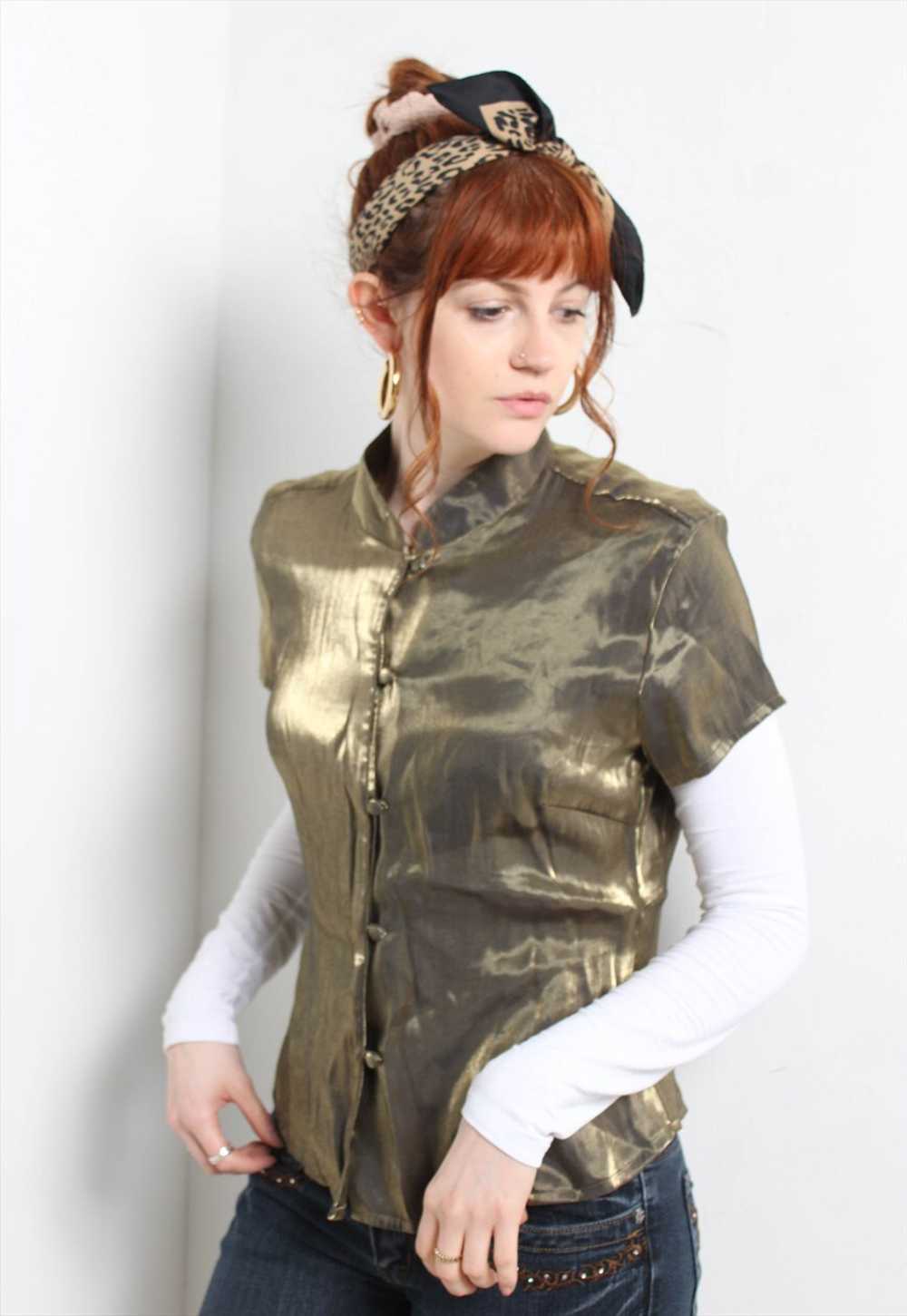 Vintage Y2K Chinese Style Shirt Gold - image 2