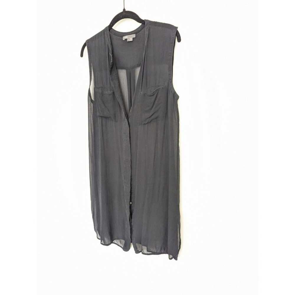 VINCE Silk Sheer Top Womens Size L Black Sleevele… - image 3