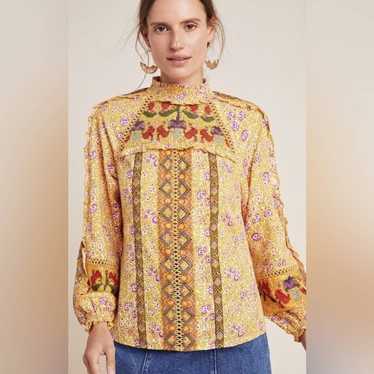 Anthropologie Maeve Embroidered Goldie Top Size 2