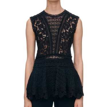 REBECCA TAYLOR Black Sleeveless Lace Crochet Mix T