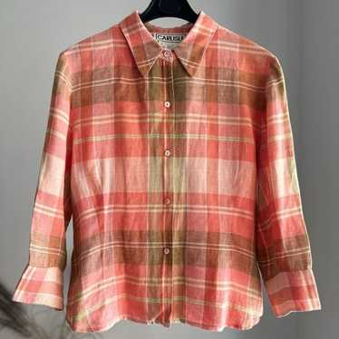 100% Linen Carlisle Shirt Plaid Size 12