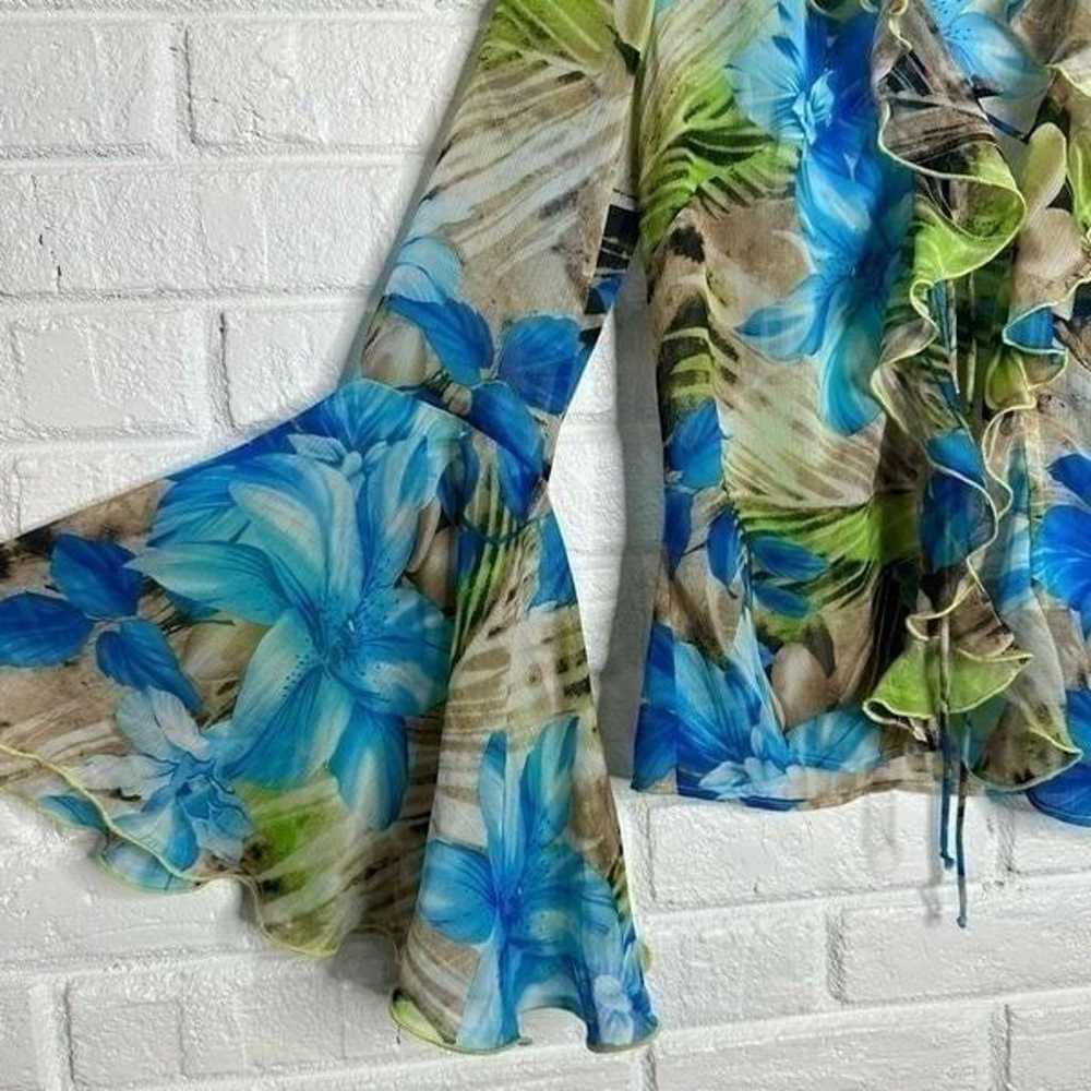 Joseph Ribkoff Blue Green Floral Bell Sleeves Tie… - image 2