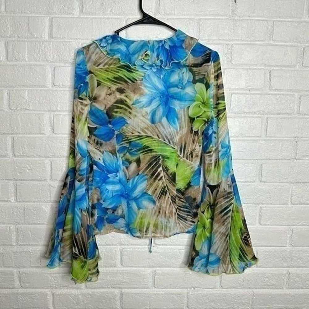 Joseph Ribkoff Blue Green Floral Bell Sleeves Tie… - image 6